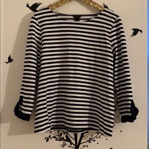 ann taylor l striped top with ruffles